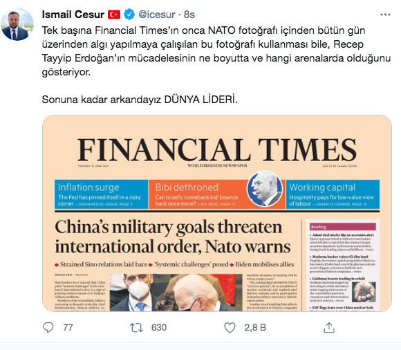 Erdoğan'ın danışmanından Financial Times'a fotoğraf tepkisi! Çirkin manşet - Resim: 1
