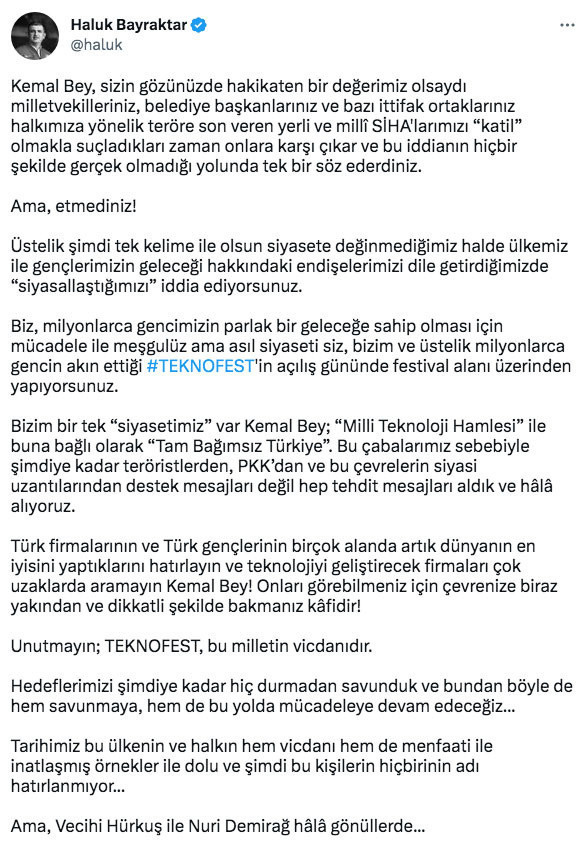 Kılıçdaroğlu 'bizim için çok değerlisiniz' dedi Haluk Bayraktar'dan bomba yanıt - Resim: 1