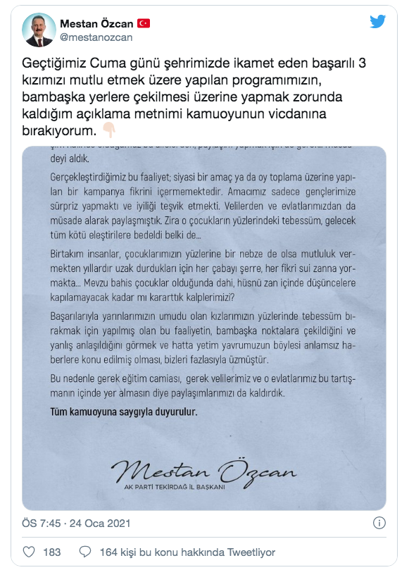 AK Parti Tekirdağ İl Başkanı'ndan 'karne' açıklaması: Siyasi bir amaç yok - Resim: 0