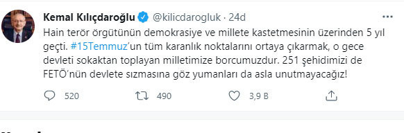 CHP Genel Başkanı Kemal Kılıçdaroğlu'ndan 15 Temmuz mesajı - Resim: 0