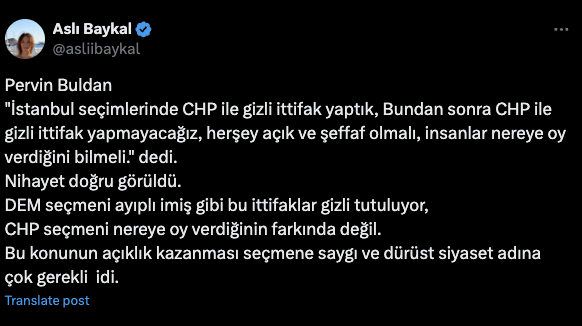 Pervin Buldan'ın 'CHP ile gizli ittifak' itirafını Aslı Baykal değerlendirdi - Resim: 0