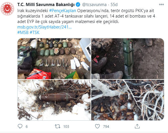 Milli Savunma Bakanlığı: Pençe-Kaplan Operasyonu'nda PKK'ya ait mühimmat ele geçirildi - Resim: 0