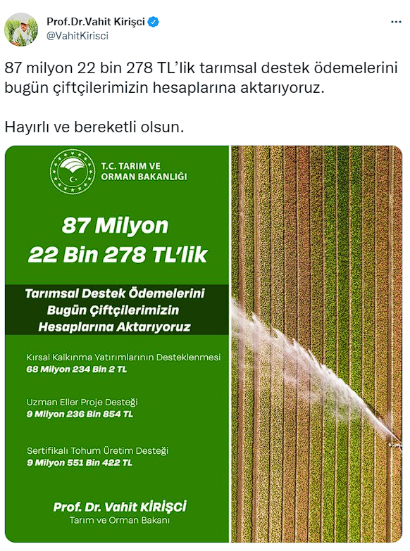 Paralar hesaplara yattı bakan duyurdu! 87 milyon 22 bin liralık destek ödemesi - Resim: 0