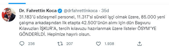 Bakan Koca "Hepimize hayırlı olsun" diyerek duyurdu!  İlk etapta 42 bin 500 personel alımı yapacak - Resim: 0