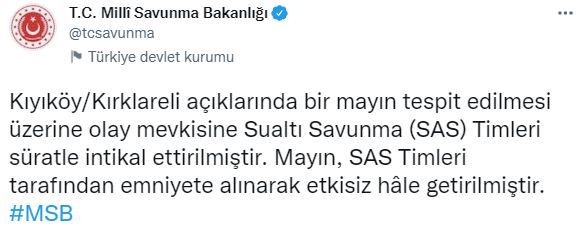 Kırklareli açıklarında mayın tespit edildi! SAS timlerinden müdahale - Resim: 0