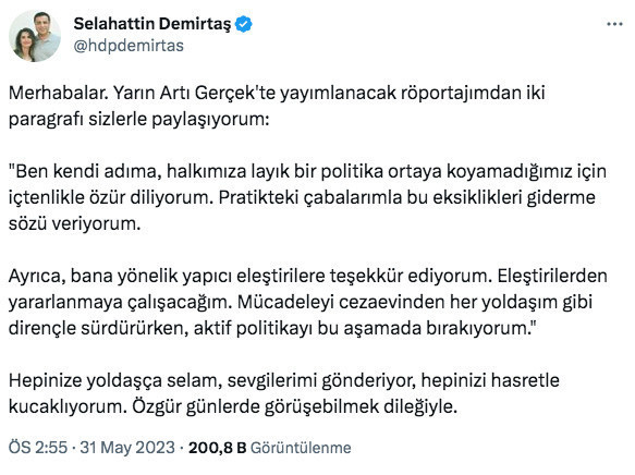 Selahattin Demirtaş siyaseti bıraktığını açıkladı - Resim: 0