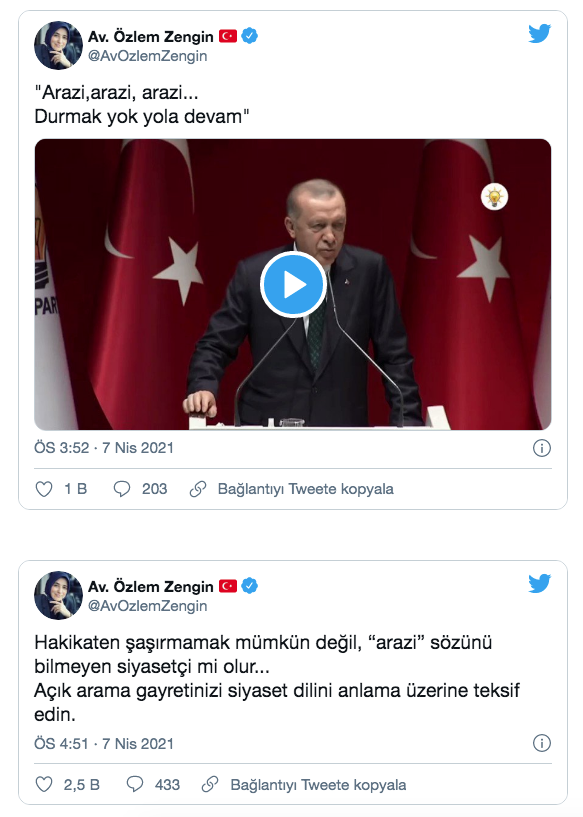 AK Partili Özlem Zengin’den 'Erdoğan' paylaşımı: Arazi, arazi, arazi - Resim: 0