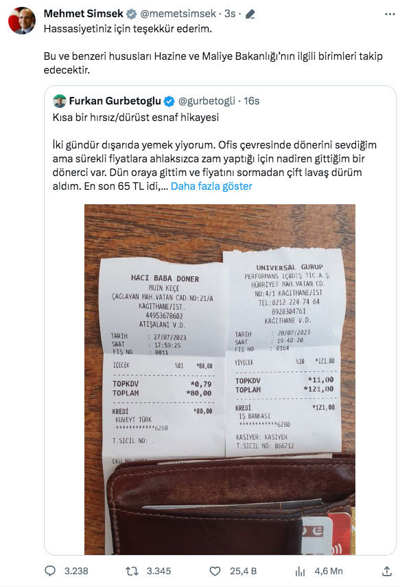 Bakan Mehmet Şimşek'ten dönercinin KDV hilesine tepki: Takip edeceğiz - Resim: 0