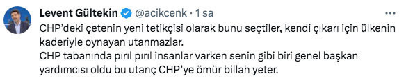 Levent Gültekin'den kendisine 'müptezel' diyen Eren Erdem'e yanıt: CHP’deki çetenin yeni tetikçisi - Resim: 0
