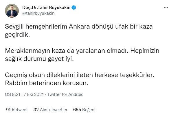 Kocaeli Büyükşehir Belediye Başkanı Tahir Büyükakın, trafik kazası geçirdi - Resim: 0