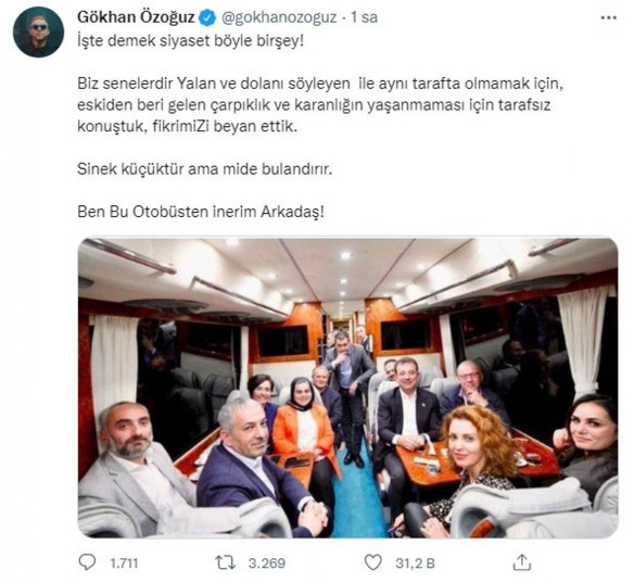 Gökhan Özoğuz’dan Ekrem İmamoğlu’na tepki: Ben bu otobüsten inerim - Resim: 0