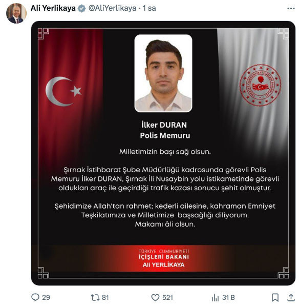 Şırnak'tan acı haber! Polis memuru İlker Duran şehit oldu - Resim: 0