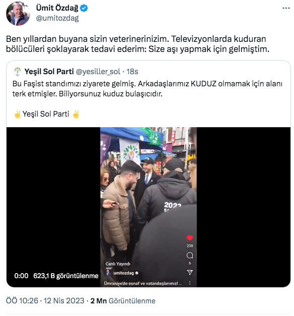 Yeşil Sol Parti kuduz havlamaya devam et' dedi Ümit Özdağ'dan 'sizin veterinerinizim' cevabı geldi - Resim: 1