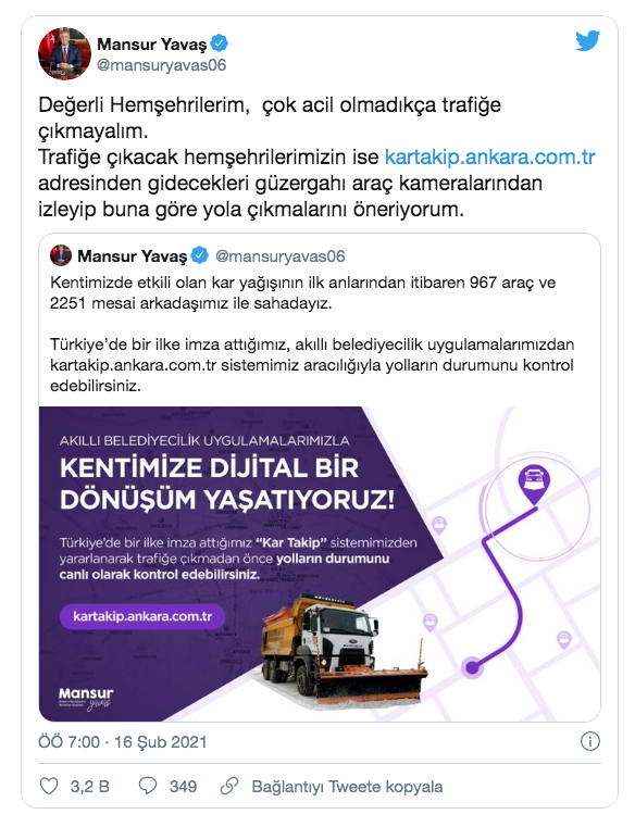 Mansur Yavaş'tan 'kar' uyarısı: Çok acil olmadıkça trafiğe çıkmayalım - Resim: 0