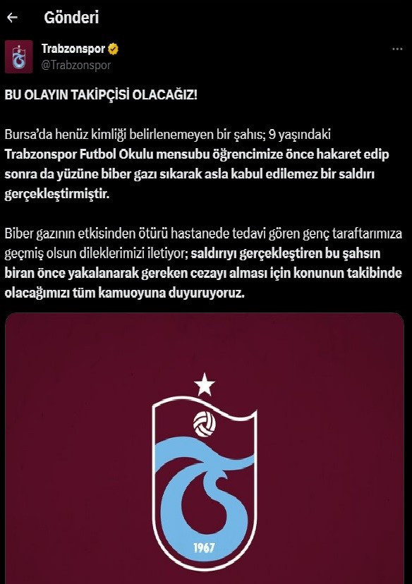 9 yaşındaki çocuğa hakaret edip, biber gazıyla saldırdı! Trabzonspor'dan açıklama - Resim: 1