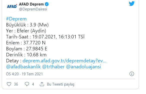 Aydın'da 3.9 büyüklüğünde deprem! AFAD açıkladı - Resim: 0