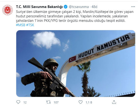 Milli Savunma Bakanlığı: Suriye'den Türkiye'ye girmeye çalışan 1'i PKK/YPG'li 2 kişi yakalandı - Resim: 0