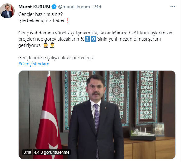 Çevre ve Şehircilik Bakanı Murat Kurum'dan gençlere istihdam müjdesi - Resim: 0