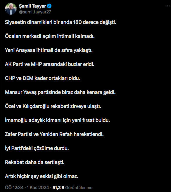 Şamil Tayyar 'artık hiçbir şey eskisi gibi olmaz' diyerek duyurdu Öcalan, PKK, DEM Parti, CHP - Resim: 0