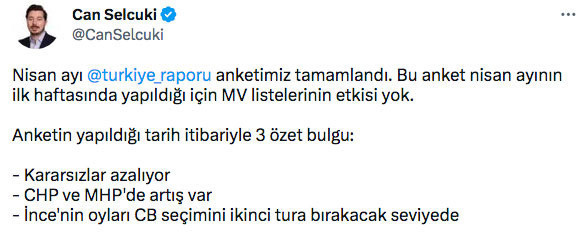 Türkiye Raporu Direktörü Can Selçuki duyurdu 2 partinin oyunda artış var Muharrem İnce'nin oyları - Resim: 0