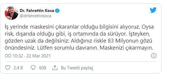 Sağlık Bakanı Fahrettin Koca'dan iş yerleri için maske uyarısı - Resim: 0