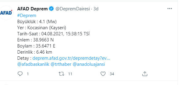 Kayseri'de 4.1 büyüklüğünde deprem oldu! AFAD'dan açıklama - Resim: 0