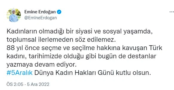Emine Erdoğan 5 Aralık Dünya Kadın Hakları Günü'nü kutladı! - Resim: 0