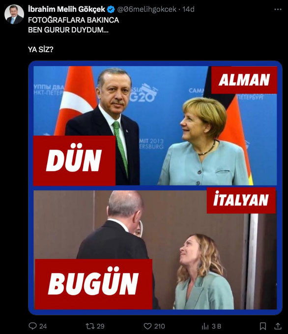 Meloni Erdoğan'a hayranlıkla baktı Melih Gökçek yorumladı: Ben gurur duydum ya siz? - Resim: 0