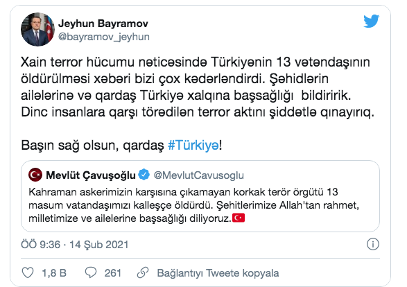 Azerbaycan Dışişleri Bakanı Bayramov’dan Türkiye’ye taziye mesajı - Resim: 0