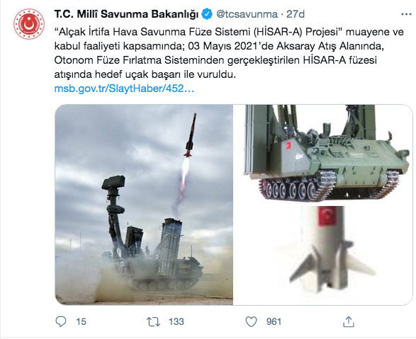 HİSAR-A füzesi Aksaray'da yapılan atışta hedef uçağı başarıyla vurdu - Resim: 0