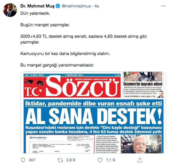 Ticaret Bakanı Mehmet Muş'tan Sözcü'nün manşet haberine tepki - Resim: 0