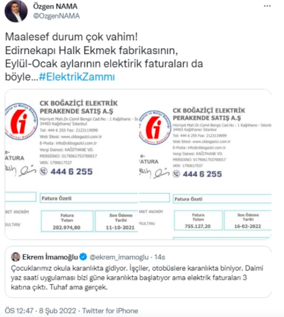 İstanbul Halk Ekmek Fabrikası'nın elektrik faturasını paylaştı: Durum vahim! - Resim: 0