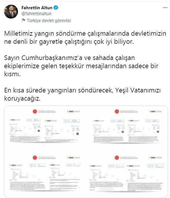 Fahrettin Altun CİMER'e orman yangınları için yağan mesajları paylaştı - Resim: 0