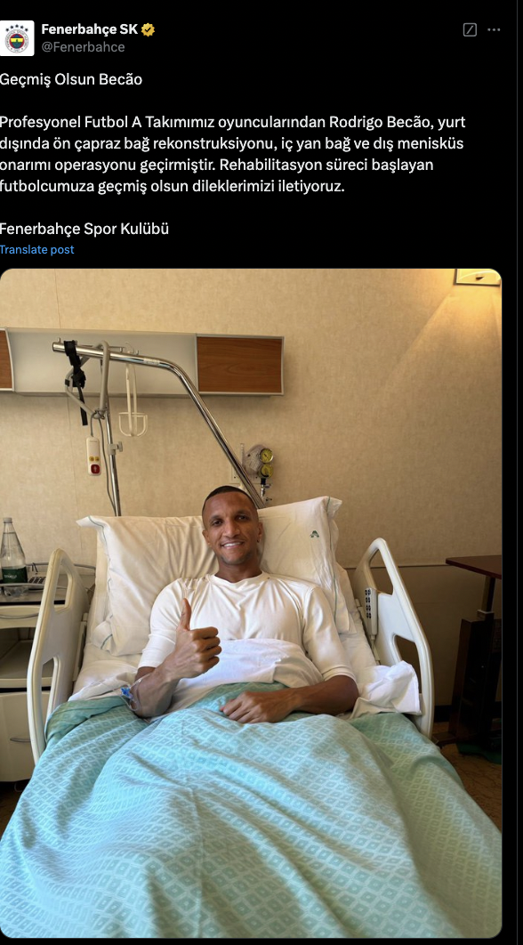 Fenerbahçeli futbolcu Rodrigo Becao ameliyat edildi - Resim: 0
