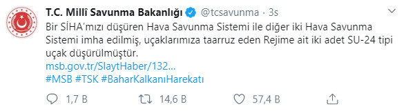 Esed'in iki savaş uçağını düşürdük SİHA'mızı vuran savunma sistemini imha ettik - Resim: 0