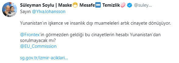 Bakan Süleyman Soylu'dan Yunanistan'a mülteci tepkisi - Resim: 0