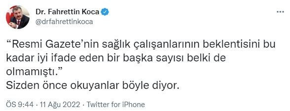 Bakan Koca'dan sağlık çalışanlarını heyecanlandıran paylaşım: Gözler Resmi Gazete'ye çevrildi! - Resim: 0