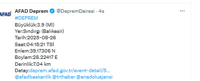 Balıkesir'de yeni deprem oldu! Gece yarısı panik yarattı - Resim: 0