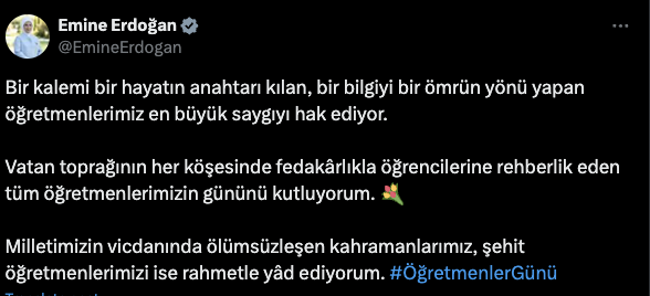 Emine Erdoğan: Öğretmenlerimiz en büyük saygıyı hak ediyor - Resim: 0