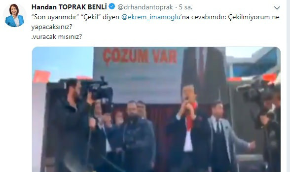 Ekrem İmamoğlu'nun çekil tehdidine Handan Toprak Benli'den rest - Resim: 0
