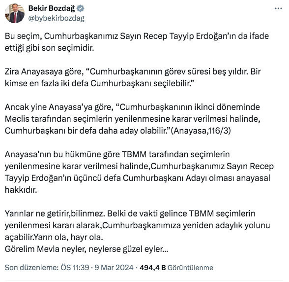 Erdoğan 'bu benim son seçimim' dedi Bekir Bozdağ'dan dikkat çeken paylaşım - Resim: 0