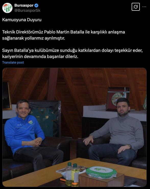 Bursaspor, teknik direktör Batalla ile yollarını ayırdı - Resim: 0