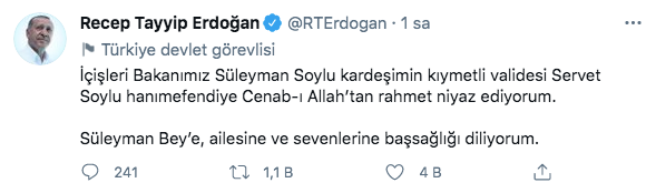 Cumhurbaşkanı Erdoğan'dan Süleyman Soylu'ya başsağlığı mesajı - Resim: 1