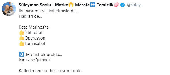 Süleyman Soylu duyurdu: 8 terörist öldürüldü - Resim: 0