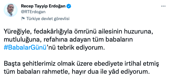 Cumhurbaşkanı Recep Tayyip Erdoğan'dan Babalar Günü mesajı - Resim: 0