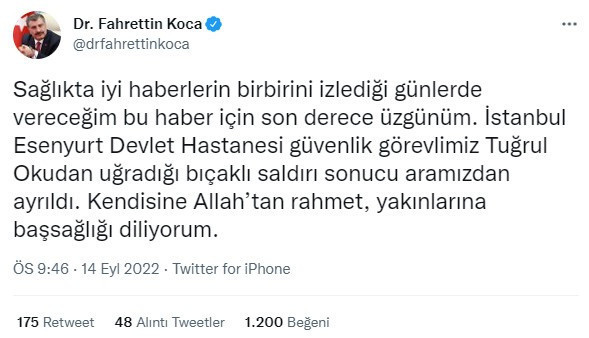 Bakan Koca "Son derece üzgünüm" diyerek acı haberi duyurdu! Bıçaklı saldırıda hayatını kaybetti! - Resim: 0