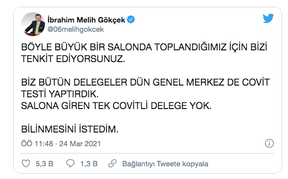 Melih Gökçek'ten 'AK Parti kongresi' açıklaması: Test yaptırdık, salonda Kovid'li delege yok - Resim: 0