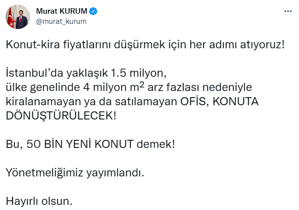 Ofislerin yerine 50 bin yeni konut inşası! Bakan Murat Kurum duyurdu - Resim: 0