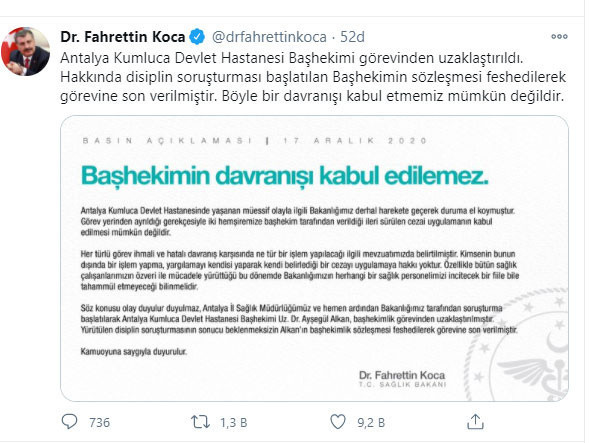 Sağlık Bakanı Fahrettin Koca'dan 'Ayşegül Alkan' açıklaması! Hemşirelere 'Ben salağım' yazdırmıştı - Resim: 0