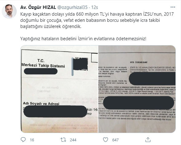 AK Partili Özgür Hızal'ın iddiası: İzmir Belediyesi 4 yaşındaki çocuğa icra takibi başlattı - Resim: 0
